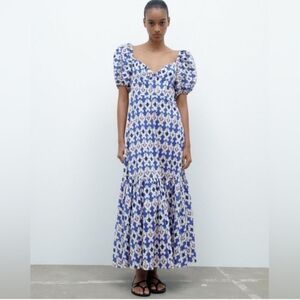 Zara Blue and White Patterned Maxi Dress